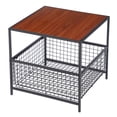 thumbnail image 1 of ZENSTYLE Industrial Style End Table 2-Tier Metal Frame W/ Storage Basket, Brown, 1 of 9