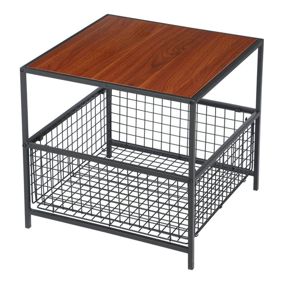ZENSTYLE Industrial Style End Table 2-Tier Metal Frame W/ Storage Basket, Brown