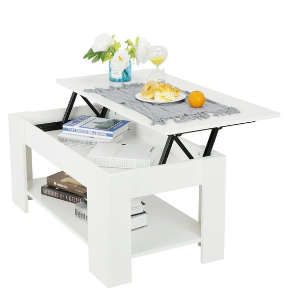 ZENSTYLE Lift-up Top Coffee Table / Sturdy And Durable / Exquisite Table with Under Storage Shelf / Simple And Fashionable Style / Home Essential - White