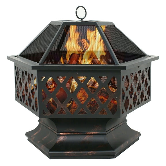 ZENSTYLE Outdoor Patio Steel Fire Pit - 24" Hex Shaped Backyard Fireplace Wood Burning Firepit Bowl