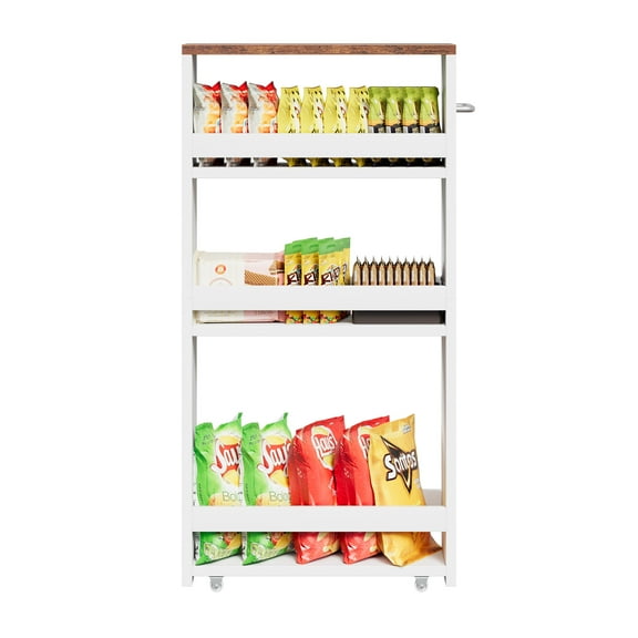ZENSTYLE Rolling Storage Cart 4-Tier Shelves with Handle Compact Organizer for Home, White