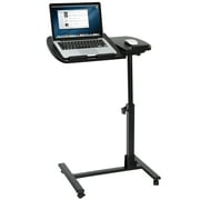 ZENSTYLE Rolling Table Overbed Bedside Desk Laptop Cart Stand Adjustable Lockable Wheels, Black