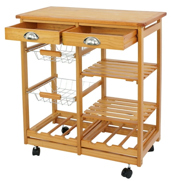 ZENSTYLE Rolling Wood Kitchen Cart Storage Trolley Cart Rack Countertop, Natural