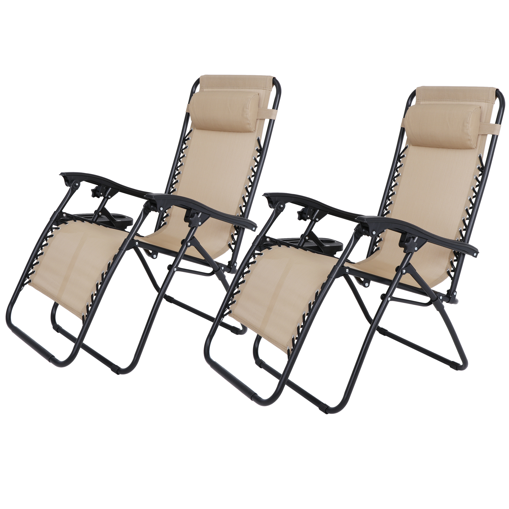 ZENSTYLE Set of 2 Adjustable Recline Chairs Zero Gravity Patio Beach Lounge 330LBS W/ Cup Holders Beige - image 1 of 9