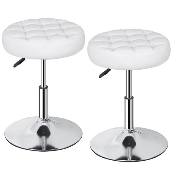 ZENSTYLE Set of 2 Adjustable Swivel Stool Metal Frame Salon Stool Round Vanity Stool Chair for Home, White