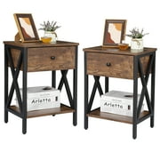 ZENSTYLE Set of 2 End Table Sofa Side Tables with X-Design Metal Frame for Bedroom Home Brown