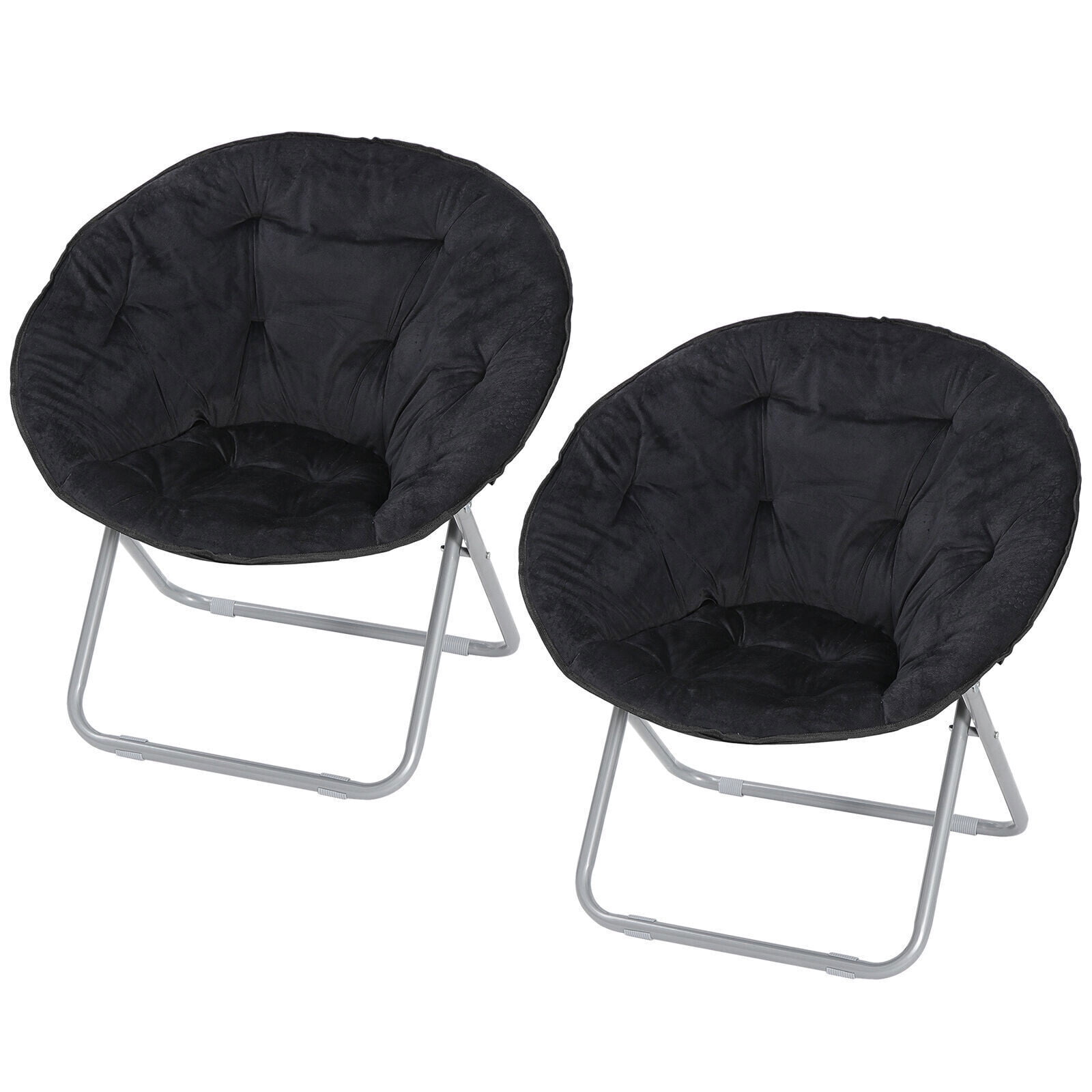 ZENSTYLE Set of 2 Metal Frame Moon Chair Seat Saucer Chair Soft Folding Black
