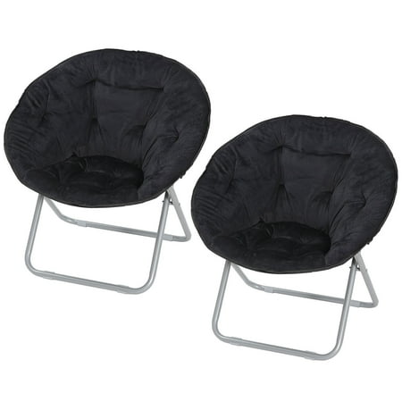 ZENSTYLE Set of 2 Metal Frame Moon Chair Seat Saucer Chair Soft Folding, Black