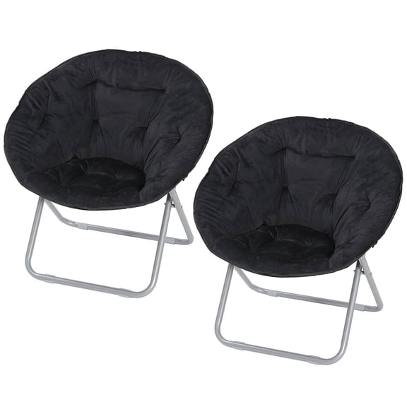 ZENSTYLE Set of 2 Metal Frame Moon Chair Seat Saucer Chair Soft Folding, Black
