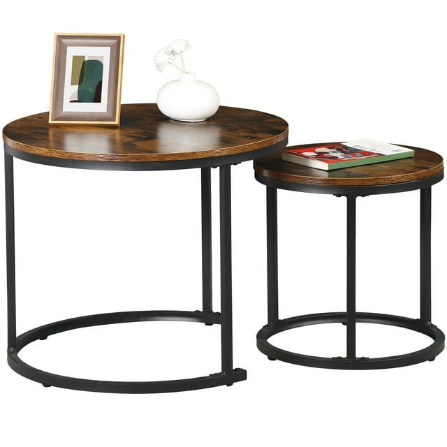 ZENSTYLE Modern Wood Base Side Tables, Set of 2 Round Nesting Coffee