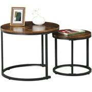 ZENSTYLE Set of 2 Round Coffee Tables Metal Frame Nesting Coffee Table for Living Room Balcony Office