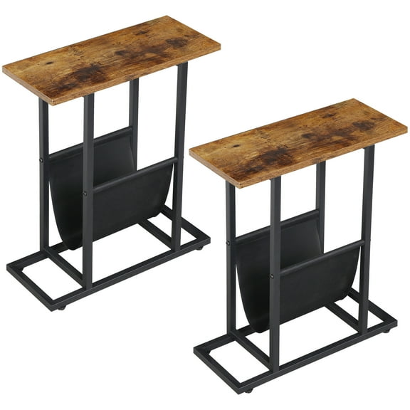 ZENSTYLE Set of 2 Side Table Bedside Table Nightstand for Small Spaces End Table with Metal Frame Brown