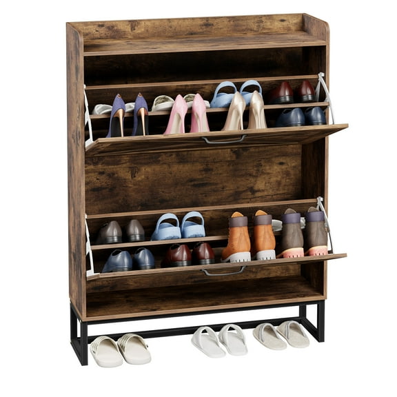 ZENSTYLE Shoe Rack Freestanding Shoe Storage Cabinet with 2 Flip Drawers Shoe Organizer for Home Entryway Brown