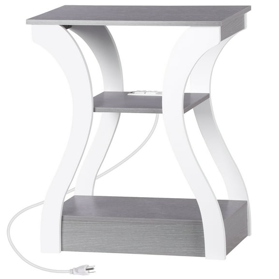 ZENSTYLE Side Table 3 Tier End Table with Charging Station Nightstand with USB Storage Shelf Gray