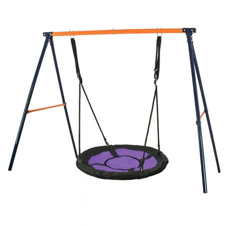 ZENSTYLE Swing Set, 72" All-Steel All Weather Stand Combo + 40" Kids Web Tree Swing Saucer Swing (Purple, XXL)