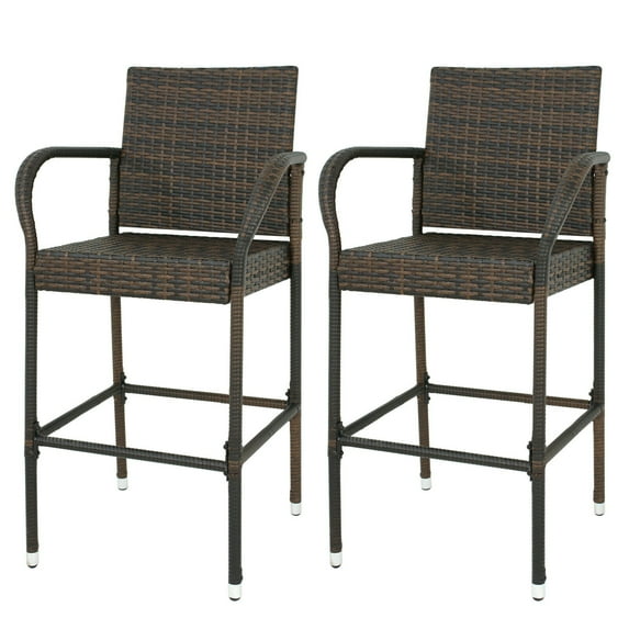 ZENSTYLE Wicker Bar Stool Rattan Chair Furniture Chair Outdoor Backyard Set of 2 Patio - Brown