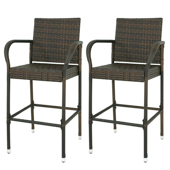 ZENSTYLE Wicker Bar Stool Rattan Chair Furniture Chair Outdoor Backyard Set of 2 Patio - Brown