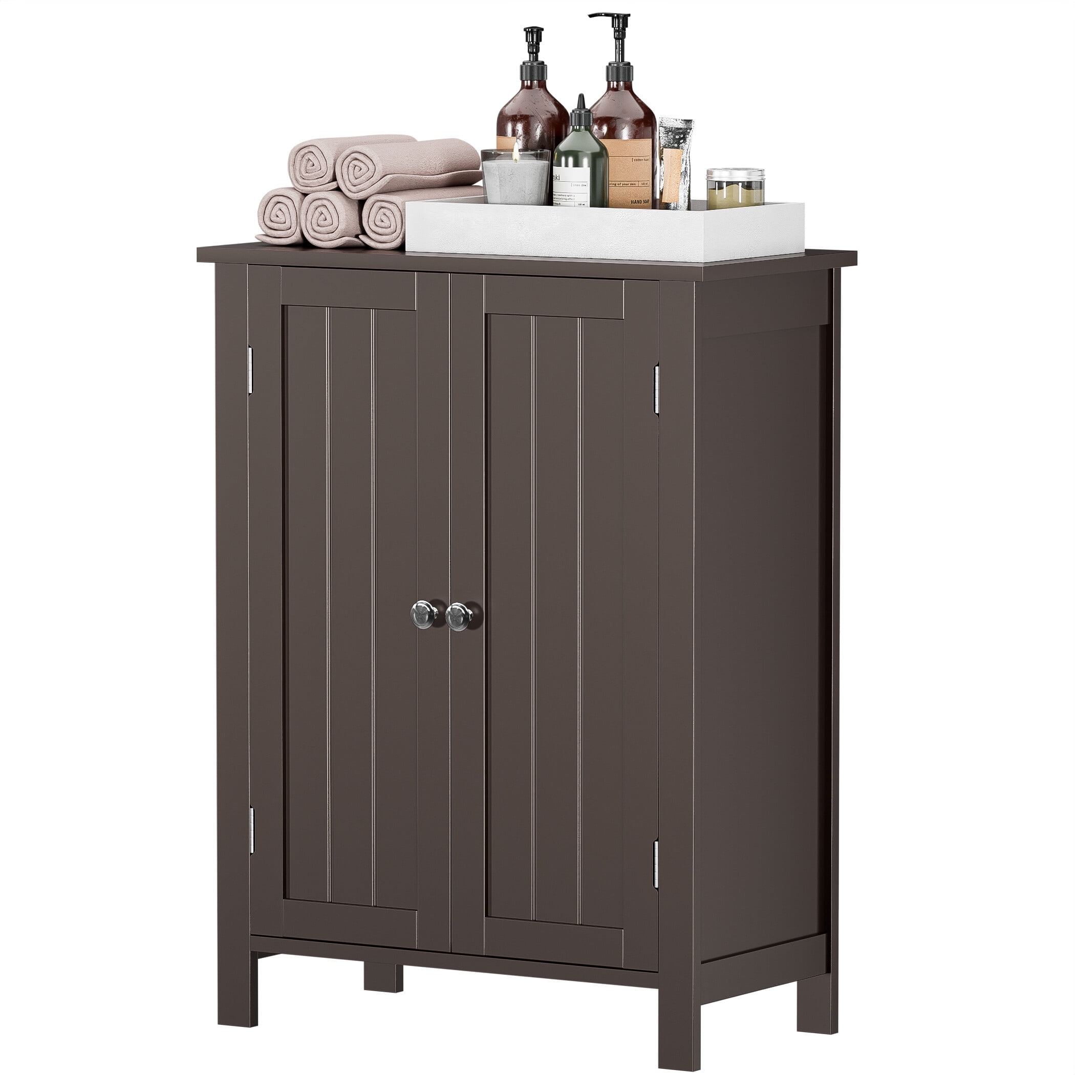 ZENSTYLE Wooden Bathroom Floor Cabinet Storage Cupboard 3 Shelves Save Space Brown