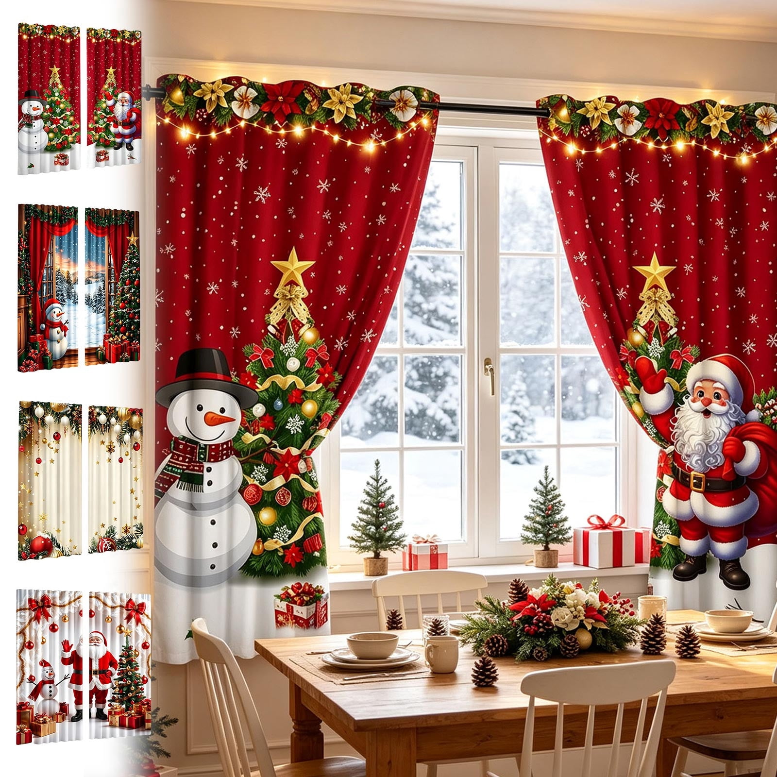 ZENVIVE 2 Panels Christmas Window Curtains, Semi-transparent Fabric ...
