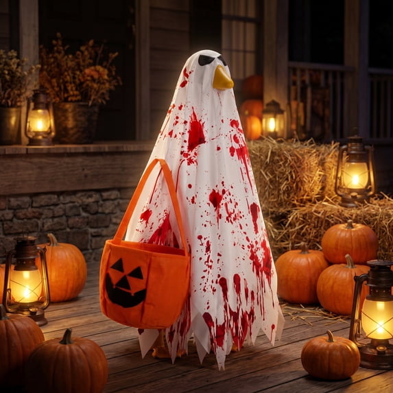 ZENVIVE 23 Inch Halloween Porch Goose Outfit, Bloody Ghost Goose Statue Costume, Halloween Festive Accessory for Outdoor Patio Lawn Yard Garden Goose Shirt Decor