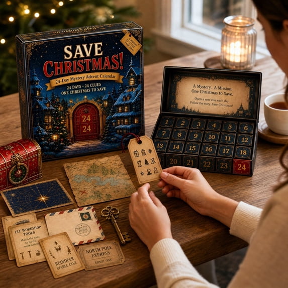 ZENVIVE 24-Day Mystery Adventure Advent Calendar Save Christmas Theme Interactive Puzzle Game Escape Room Countdown Gift for Family Teens Adults 1-Count