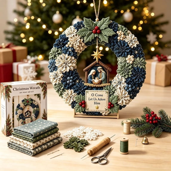ZENVIVE 3D Fabric Christmas Music Wreath Kit, DIY Hanging Holiday Art Craft Set for Beginners and Lovers, Handmade Christmas Ornaments for front Doors, Walls, Windows or Fireplaces