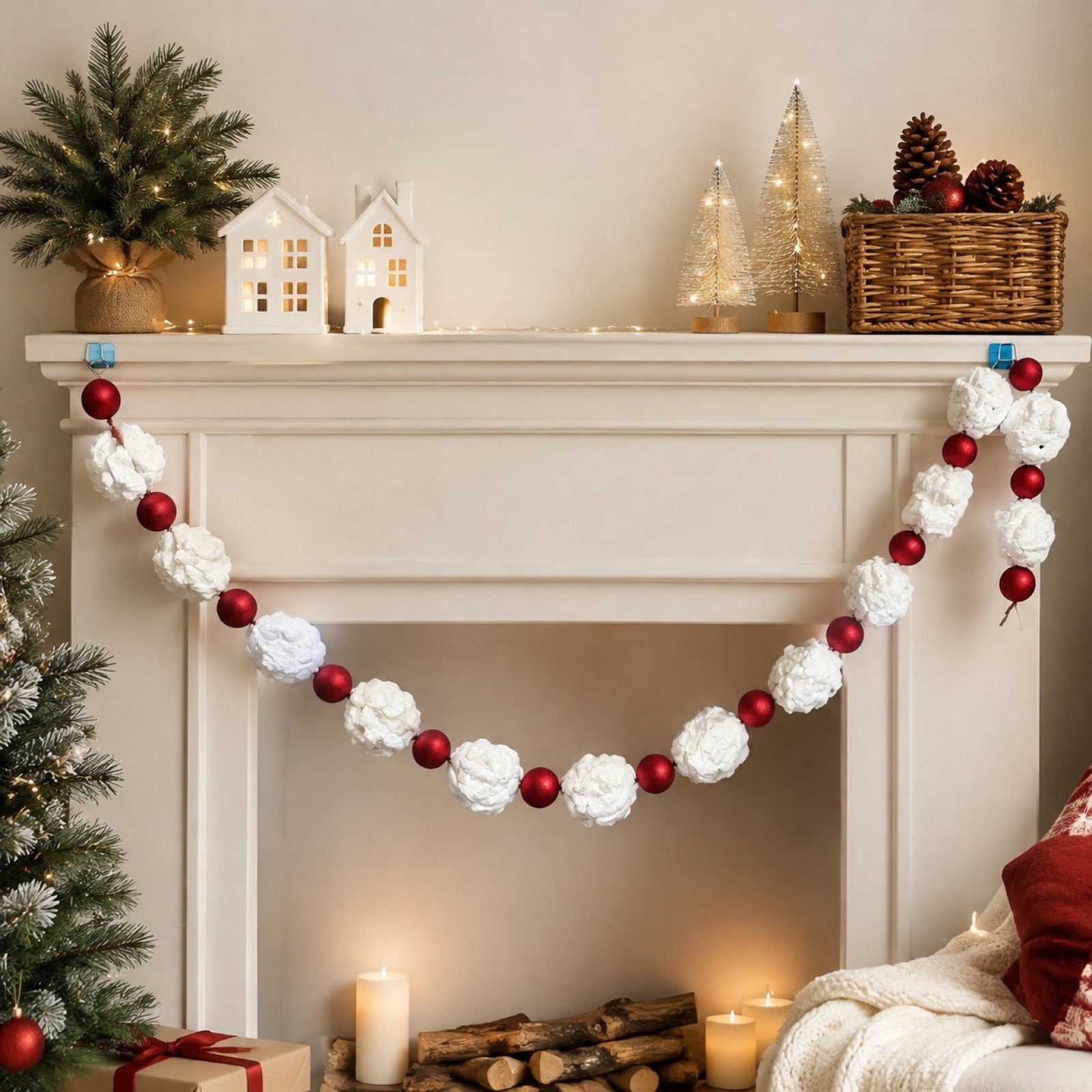 ZENVIVE 9.2 ft Christmas Ball Ornament Garland, Red White Foam Ball ...