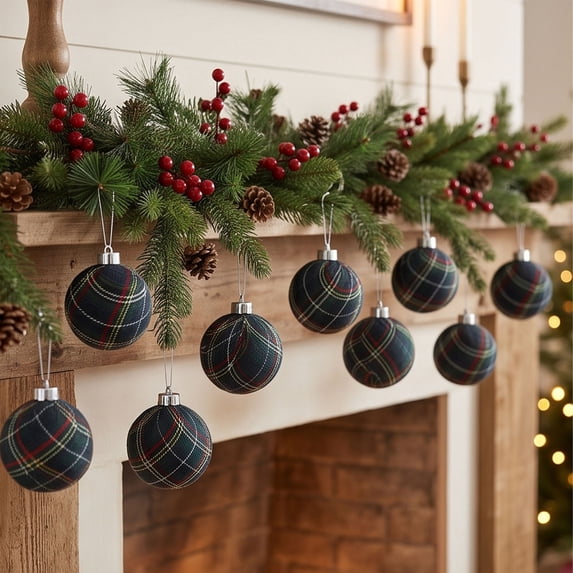 ZENVIVE Christmas Ball Ornaments Set, Classic Plaid Patterns, Shatterproof Plastic, 9 Pcs, 3.14 Inch