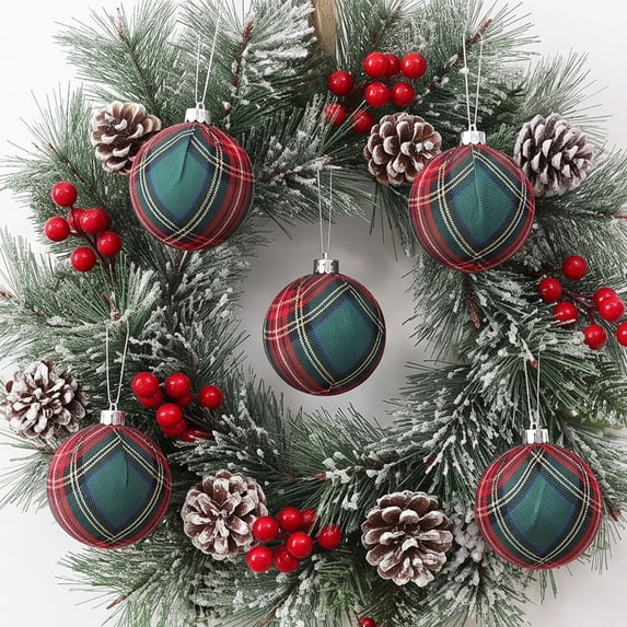 ZENVIVE Christmas Ball Ornaments Set Classic Plaid Shatterproof Plastic 9 Pcs 3.14 Inch
