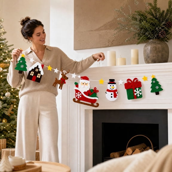 ZENVIVE Christmas Bunting Banner,118.11" Garland Pennant String Flag with Classic Christmas Set, Holiday Party Hanging Banner for Outdoor Indoor Home Window Fireplace Wall Display