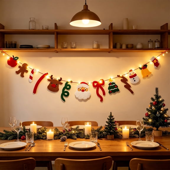 ZENVIVE Christmas Bunting Banner,78.7" Xmas Garland Pennant String Flag with LED Lights, Holiday Party Hanging Banner for Outdoor Indoor Home Window Fireplace Wall Display