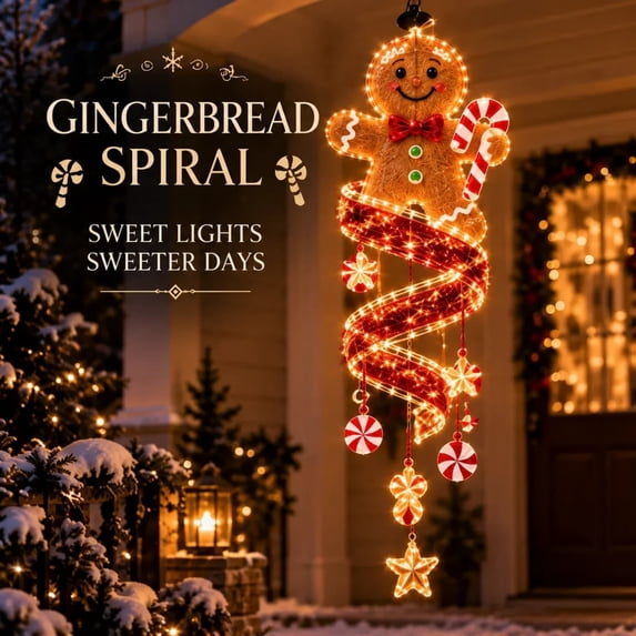 ZENVIVE Christmas Magic Spiral Hanging LED Lights, Hanging Xmas Decoration with Spiral Lights for Porch Entryway Doorway & Outdoor Holiday Decor, 7.8"(Gingerbread)
