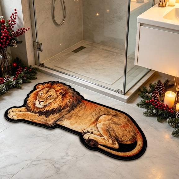 ZENVIVE Creative Lion Shaped Area Rug, Soft Polyester Non Slip Animal Accent Piece, Washable Decor For Bathroom Living Room Bedroom Nursery, Lion Figure Design