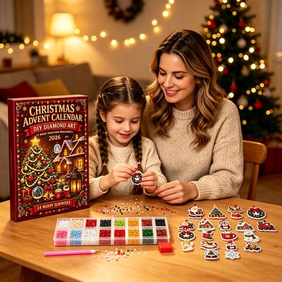 ZENVIVE Diamond Art Advent Calendar 2026, 24 Pcs DIY Christmas Decor Kit, Enjoy Family Christmas Craft Time, Create Shiny Hanging Ornaments, Holiday Home Decoration, Fun Family Handmade Kit