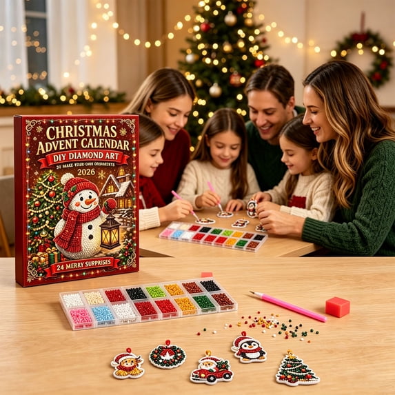 ZENVIVE Diamond Art Advent Calendar 2026, 24 Pcs DIY Christmas Decor Kit, Enjoy Family Christmas Craft Time, Create Shiny Hanging Ornaments, Holiday Home Decoration, Fun Family Handmade Kit
