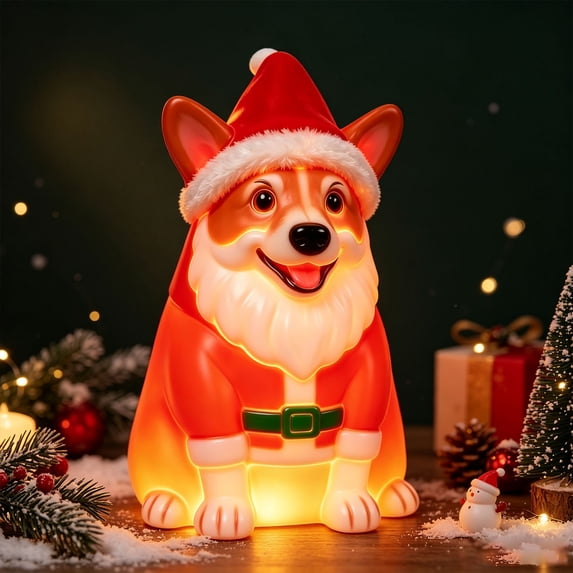ZENVIVE Freestanding Lighted Dog Blow Mold Christmas Decoration, Corgi Statue with Santa Claus Design, Cute Resin Light Decor with Warm LED Glow for Indoor, Outdoor, Yard, Patio, Garden & Display