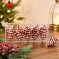 thumbnail image 1 of ZENVIVE Glittered Pinecone Christmas Ornaments, Set of 6 with Gold Caps and Hanging Loops, Festive Holiday Xmas Tree Party Home Indoor Display, Rose Gold Glitter, 1 of 6