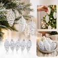 thumbnail image 1 of ZENVIVE Glittered Pinecone Christmas Ornaments, Set of 6 with Gold Caps and Hanging Loops, Festive Holiday Xmas Tree Party Home Indoor Display, Silver Glitter, 1 of 5