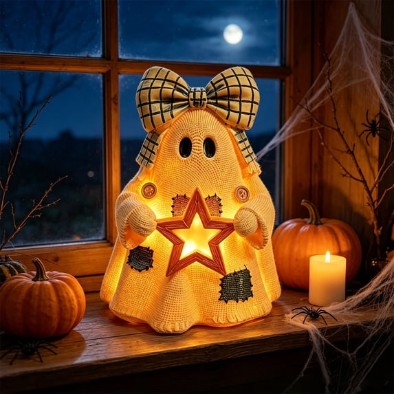 ZENVIVE Light Up Ghost Figurine, 5.9" Resin Halloween Ghost Decoration with Warm LED Lantern, Cute Spooky Statue for Indoor Tabletop, Mantel, Shelf, Desk and Party Decor(USB)