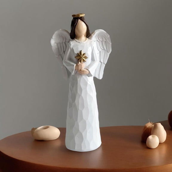 ZENVIVE Praying Angel Figurine, 5.9" Hand-Painted Resin Rustic Wood-Carved Look Statue, Home Decoration for Tabletop, Spiritual Figurines & Sympathy Gift