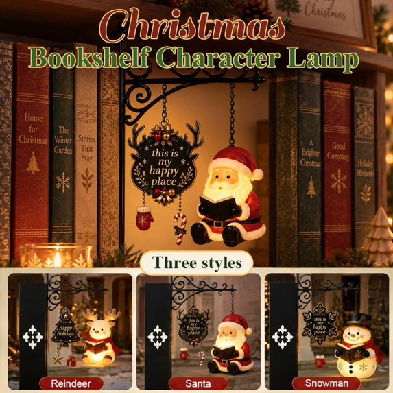 ZENVIVE Santa Claus Bookshelf Lantern, LED Christmas Hanging Reading Figurine Light with Metal Bracket, Battery Operated, Warm Eye Caring Glow, Christmas & Book Nook Decor