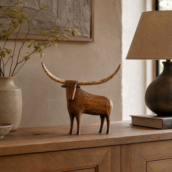 ZENVIVE Vintage Longhorn Bull SculptureRustic Farmhouse Cattle Collection, Southwestern Art Decor Fits Shelf, Mantel, Living Room & Tabletop Decoration