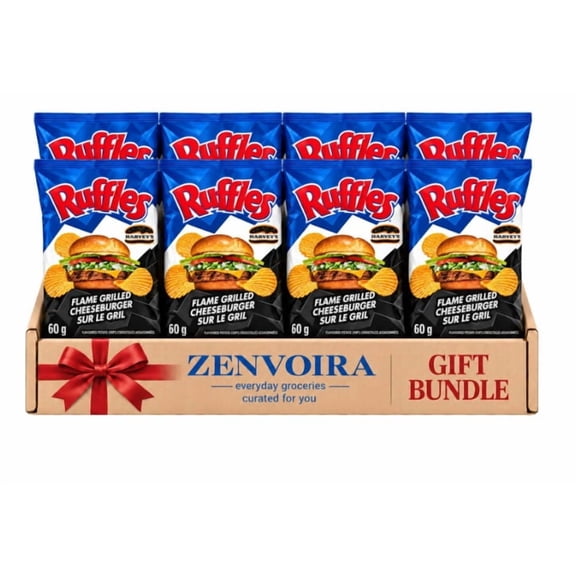 ZENVOIRA Potato Chips Ruffles Flame Grilled Cheeseburger 60g - 8 Ct