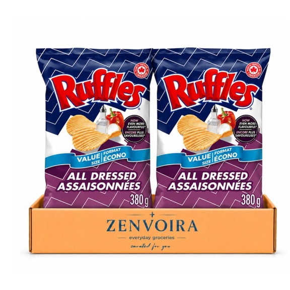 ZENVOIRA Snack Ruffles All Dressed flavoured Potato Chips 380G/13.4OZ - 2 Ct