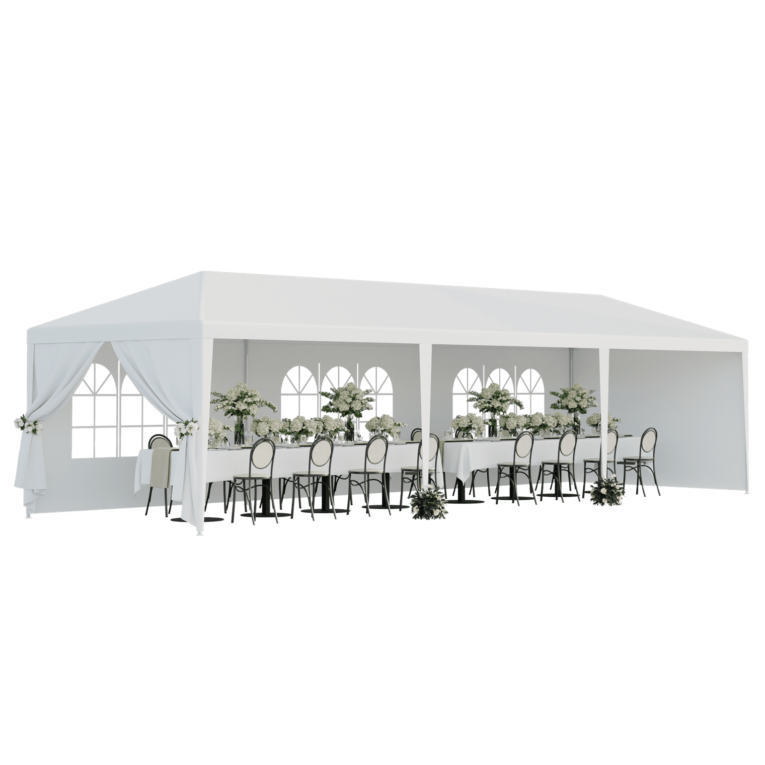 ZENY 10'x 30' White Gazebo Wedding Party Tent Canopy with 6 Windows & 2  Sidewalls-8