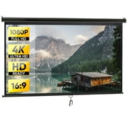 ZENY 100" 16:9 HD Manual Pull Down Projector Screen, Retractable Auto-Lock Movie Screen with 160° Viewing Angle for 4K Home Theater & Office, Black