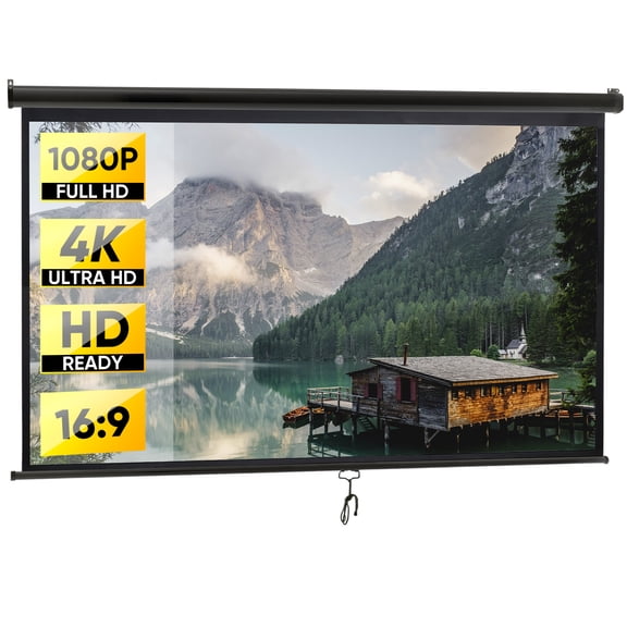 ZENY 100" 16:9 HD Manual Pull Down Projector Screen, Retractable Auto-Lock Movie Screen with 160 Viewing Angle for 4K Home Theater & Office, Black