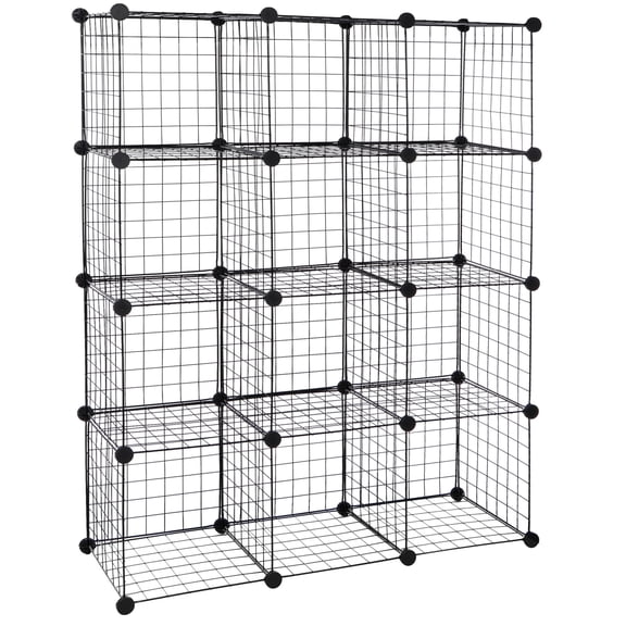 ZENY 12-Cube Wire Grid Storage Organizer, Modular DIY Closet Bookcase Metal Shelving Units for Home Office, Black