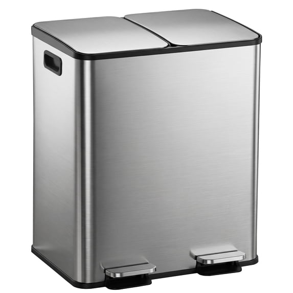 ZENY 13.2 Gallon Dual Compartment Trash Can, Stainless Steel Garbage Can with Pedals & Soft Close Lid for Kitchen, 2 x 25L Step Waste Bin, Silver