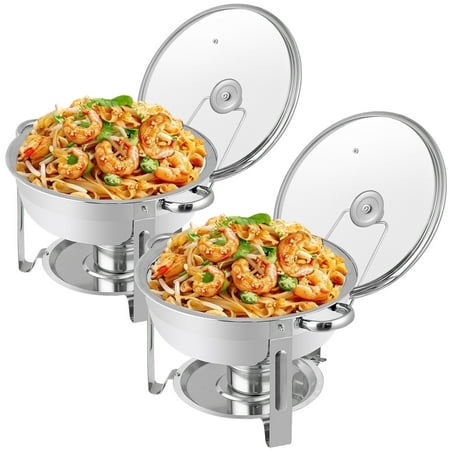 ZENY 2 Pack 5 Quart Stainless Steel Round Chafing Dish Set Buffet Catering Party Events Warmer Serving Set w/Fuel Holder